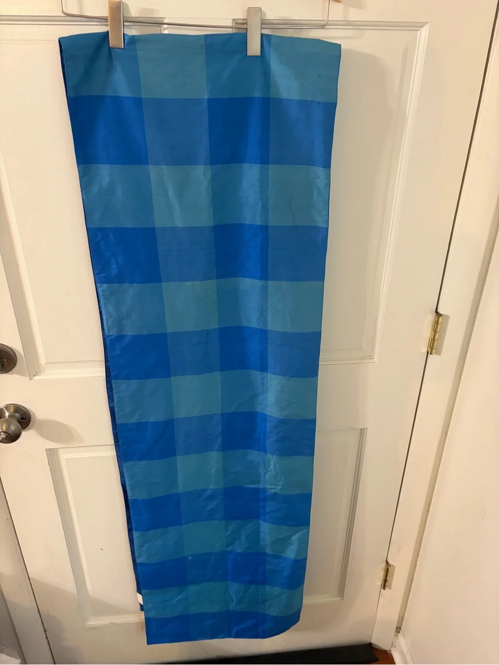 Pottery Barn Blue Silk Block Table Runner 16 x 108